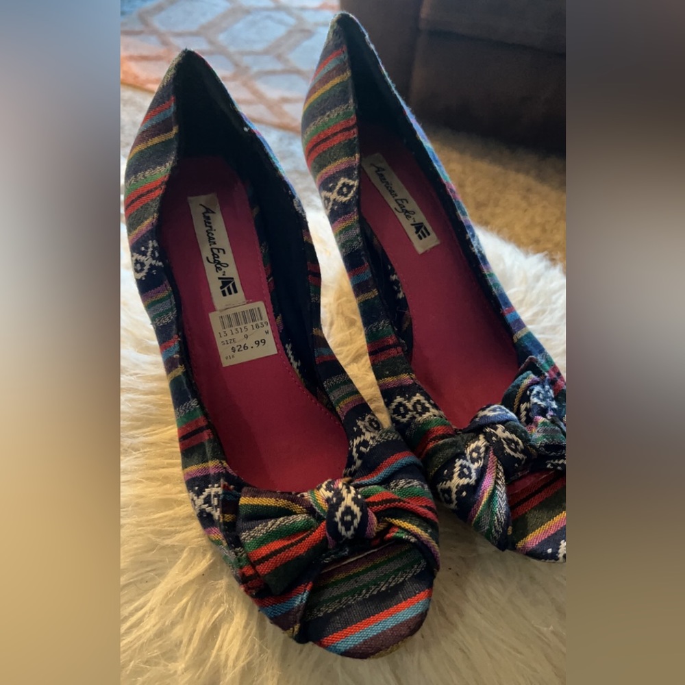 American Eagle multicolored denim wedges